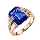 Oseew 8ct Sapphire Ring 10K/14K/18K Real Yellow Gold Emerald Cut Shape Gemstone Ring for Men Gemstone Ring for Engagement Fathers Day Wedding(Yellow Gold)