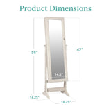 Best Choice Products Freestanding Jewelry Armoire Cabinet, Full Length Standing Mirror, Lockable Makeup Storage Organizer, w/Velvet Lining, 3 Angles, Lock, Accessory Pouch, 5 Shelves - Coastal White