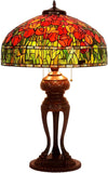 Tiffany-Style Lamp Table Peach Kapok Peony Glass Lampshade Desk
