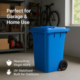 Getzi Blue 95-Gallon Wheeled Rectangular Trash Can with Hinged Lid