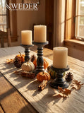 Inweder Wood Pillar Candle Holder: 3Pcs Rustic Black Candle Holders for Pillar Candles Wood Candle Holders Distressed Wooden Farmhouse Candle Holder Large Rustic Candle Holder for Fireplace Table