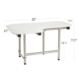 32" x 22.5" White Padded Wall Mount Folding Right-Handed Transfer Bench Shower Seat with Legs, ADA Compliant