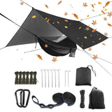 YCD Oversized rain Rope tarp and Camping Hammock with Mosquito net, Portable Single Double Hammock with Tree Strap Hammock Set for Camping, Backpacking hikes, Outdoor Backyard（Black）