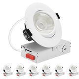 LUXRITE 4-Inch Gimbal LED Recessed Lighting, 5 Color Selectable 2700K-5000K, 15 Watts, 1250 Lumens, Adjustable 360º + 30º Swivel Spotlight, Dimmable, CRI90, IC & Wet Rated, ETL, White (6 Pack)