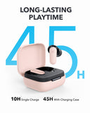 Noise Cancelling Earbuds, Strong and Smart Noise Cancelling, Powerful Bass, 45H Playtime (Pink) Soundcore