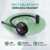 Wireless Headset with 4" Screen, DECT Headset for Zoom Skype Certified, Bluetooth Headset with 525ft Range, Full-Duplex Speaker, 13h Call Time, Office Yealink