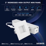 LUXRITE 2 Inch Square LED Recessed Ceiling Light with J-Box, 8W, 5CCT Selectable 2700K/3000K/3500K/4000K/5000K, 660 Lumens, Dimmable Canless Downlight, Wet Rated, IC Rated, ETL Listed (12 Pack)