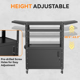 Mobile AV Cart with Drop Leaves & Adjustable Height, Rolling Computer Cart with Pullout Keyboard Tray – Locking Cabinet, 3 Outlets&2 USB Ports, Lock Brake Casters, Utility Cart for Office/Classroom