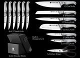 15PCS German Stainless Steel Knife Block Set | with Built-in Sharpener WIZEKA