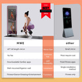 Smart Gym Mirror for Home Workout | 32" HD Touch-Screen Andriod OS | 63" Reflective Surface | No VIP Fees Support Various APPs, Voice Control, Music Sync LED Light Strip, for Home Gym/ Yoga/ Dance