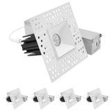 LUXRITE 1-Inch LED Recessed Trimless Spotlight with Junction Box, Twist N' Lock & Interlocking Trim, 5CCT 2700K-5000K, 7W, 500LM, CRI90, 38° Beam Angle, Dimmable, IC Rated, Wet Rated, ETL (4 Pack)