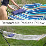 Sunnydaze Rope Hammock with Stand for Outside- 275-Pound Capacity - Includes 12-Foot Hammock Stand, Spreader Bar, Pad, and Pillow - Lakeview