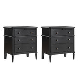 HULALA HOME End Table with Charging Station & Hidden Drawer, 30" Tall Side Table with Pull-Out Shelf, Rubberwood Legs(Set of 2, Black)