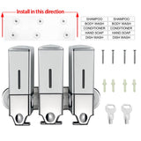 No-Drill 3 Pack 500ml Wall Mounted Soap Dispenser for Bathroom and Kitchen, Shampoo and Conditioner Dispenser Drill Free with Adhesive(Square-Silve)