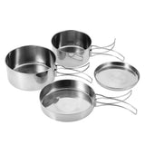 Camping Cooking Set, Backpacking Camping Cookware Mess Kit, 4Pcs Portable Stainless Steel Camping Picnic Outdoor Pan Pot Plate Tableware
