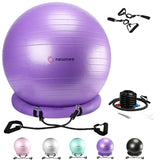 NEUMEE Yoga Ball Chair with 65cm Exercise Ball & 2 Resistance Bands, Stability Base for Home Office, Yoga, Pilates & Fitness, Balance Ball for Posture, Core Strength & Low Impact Workouts (Purple)