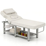 Artist hand Heavy Duty Professional Stationary Massage Table, Wide Spa Facial Bed with Backrest, Metal Frame PU Leather Massage Bed for Physical Therapy Treatment Tattoo Salon (Gray)