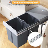 Double Pull-Out Under-Cabinet Trash Can with Lid, Sliding Kitchen Recycling Bin, Soft-Close Waste Container for Garbage Classification (40L Total Capacity)