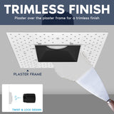 LUXRITE 4 Inch LED Recessed Trimless Spotlight with Black Interlocking Trim, Twist N' Lock, 5CCT 2700K-5000K, 15W, 1000LM, CRI90, 38° Beam, Dimmable, IC Rated, Wet Rated, ETL White + Black (6 Pack)