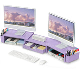 OPNICE Desk Organizers and Accessories, Dual Monitor Stand Riser with Drawer and 2 Pen Holders, Desk Shelf Computer Racks & Printer Stand for Office Workspace Organizers, Desktop Organization (Purple)