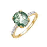 Oseew Natural Moss Agate Ring for Women 10K/14K/18K Solid Gold/Sterling Silve Oval Cut Green Moss Agate with Lab Diamond Engagement Ring Personalized Yellow Gold Wedding Promise Ring