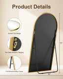 NBGV 71"x32" Floor Mirror Full Length, Arched Full Length Mirror with Stand, Large Full Body Mirrors for Bedroom Living Room or Cloakroom Gold