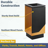 Zedfire 13 Gallon Commercial Outdoor Trash Can - Square Decorative Waste Bin with Steel & Wood