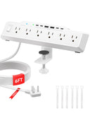 Desk Clamp Power Strip Surge Protector with 1800J, 6 Ft Mount Power Strip 6 Outlets and 6 USB (Any C Port 35W) for Laptop, Home Office Dorm, Fits 1.96" Table Edge