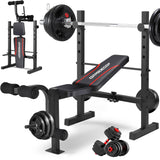 OPPSDECOR Standard Weight Bench Set with Squat Rack, 600LBS Adjustable Bench Press Set with Leg Extension and Leg Curl, Foldable Flat Incline Decline Workout Bench
