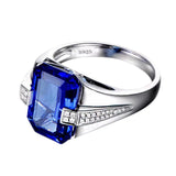 Oseew 8ct Sapphire Ring 10K/14K/18K Real Yellow Gold Emerald Cut Shape Gemstone Ring for Men Gemstone Ring for Engagement Fathers Day Wedding(Yellow Gold)