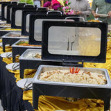 DSCJMY Chafing Dishes for Buffet,9.5QT High Grade Chafing Dish Buffet Set,Black Visualized Lid & Smooth Edges & Fuel Frame,Food Warmers for Parties Buffet for Wedding/Event,4 Pack