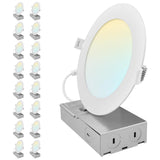 LUXRITE 6 Inch Canless Spotlight, LED Recessed Lighting, 5CCT 2700K-5000K, Dual Dimmable, 800/1050/1250 Lumens, CRI 90, 10W/13W/15W Selectable, 120-277V, IC Rated, Wet Rated, ETL Listed (16 Pack)
