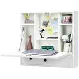 Wall-Mounted Computer Desk, Floating Desk with Storage Drawer & Shelves