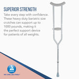 Dynarex Bariatric HD Steel Tall Adult Crutches - Extra Heavy Duty Bariatric Crutches with Underarm Pads, Adjustable Hand Grips, Anti-Slip Tips - 1000lbs Capacity, 1 Pair