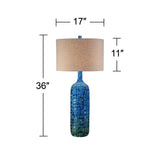 Possini Euro Design 36" Tall Large Mid Century Modern Farmhouse Rustic Coastal End Table Lamps Set of 2 Teal Blue Ceramic Living Room Bedroom Bedside Nightstand House Office Home Reading Tan Shade