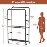 ZHKINGGS Clothes Racks for Hanging Clothes, Rolling Clothing Rack with Pants Rack, Side Hooks & Shoe Shelf, Portable Garment Rack for Bedroom, Laundry Room, Clothing Store, Closet, Black