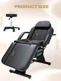 EITPETPORT 3-Section Tattoo Chair, Facial Beds for Esthetician Adjustable Professional Salon Massage Bed Tattoo Bed Chair with Spa Stool for Beauty Barber Spa Beauty Equipment, EPP Black