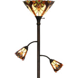 Bieye L10839 Baroque Tiffany Style Stained Glass Torchiere Floor Lamp with Sidelights for Reading, 70-inches Tall (Baroque, Brown)