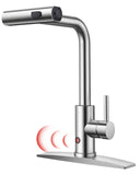 FORIOUS Touchless Waterfall Kitchen Faucets, Brushed Nickel Kitchen Sink Faucet with Pull Down Sprayer, Stainless Steel Modern Contemporary Kitchen Faucet Hands-Free for Laundry Bar Rv Farmhouse
