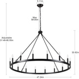 16-Lights Wagon Wheel Chandelier 47 Inch Black Chandelier Light Fixture Farmhouse Chandeliers for Living Room Foyer Chandeliers for High Ceilings Round Pendant Light for Dining Room Entryway