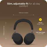 Jabra Evolve3 85 Over‑Ear Wireless Bluetooth Headphones with Mic, Black