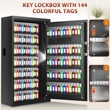 144 Keys Fireproof Cabinet Safe With Adjustable Hook Plates and Tags, Anti-Theft Lock Box Wall Mount With Combination Lock