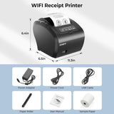 Receipt Printer with USB Port, 80mm WiFi POS Printer Works with Mac Windows Chromebook Linux Cash Drawer