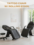 EITPETPORT 3-Section Tattoo Chair, Facial Beds for Esthetician Adjustable Professional Salon Massage Bed Tattoo Bed Chair with Spa Stool for Beauty Barber Spa Beauty Equipment, EPP Black