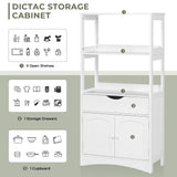 DICTAC Kitchen Pantry Storage Cabinets with Shelves,Drawer and Doors,Microwave Cart with Storage,Freestanding Floor Sideboard Cabinet with Microwave Space,Bookshelf,Display Unit for Home,White