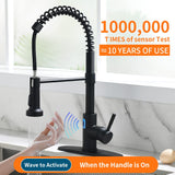 OWOFAN Touchless Kitchen Faucet with Pull Down Sprayer LED Light Single Handle Kitchen Sink Faucet Motion Sensor Smart Hands-Free Black