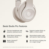 Beats Studio Pro Premium Wireless Over-Ear Headphones- Up to 40-Hour Battery Life, Active Noise Cancelling, Great for Travel & Commuting, USB-C Lossless Audio, Apple & Android Compatible - Sandstone