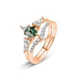 Natural Moss Agate Ring Set Kite Cut Moss Agate and Lab Diamond Engagement Ring for Women 10K/14K/18K Gold/Sterling Silve Personalized Rose Gold Kite Moss Agate Wedding Ring for Women Free Engraving