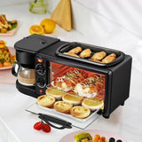 HEQIM Portable Oven Breakfast Maker, 3-in-1 Breakfast Maker Station with Coffee Machine, Non-Stick Pan, Toaster Oven, 30-Min Timer