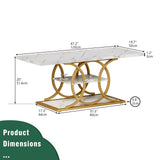 GiftGo Rustic Coffee Table with Storage Modern 3 Tier Center Living Room Table Faux Marble Wooden Rectangle Cocktail Tea Table for Office Bedroom Elegant Full Moon Design (White Gold, L-47)